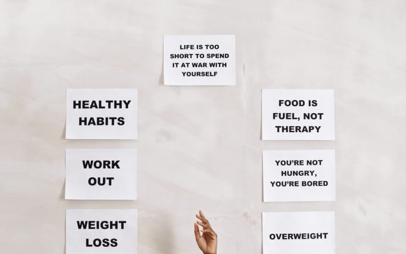 Collection of motivational quotes promoting healthy habits and mental well-being.